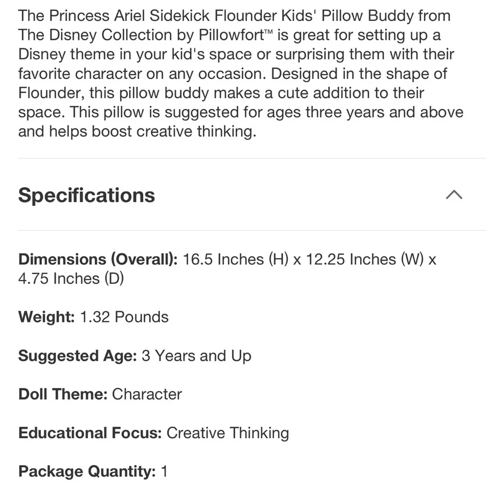 NEW Pillowfort Disney Princess Ariel Sidekick Flounder Pillow Buddy